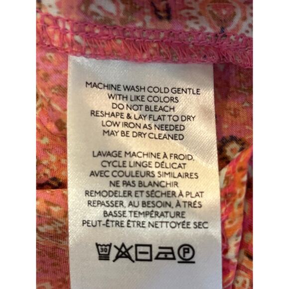 Free People Marion Pink Printed Silky Crop Split Back Shirt Size 10 Floral - Picture 10 of 12